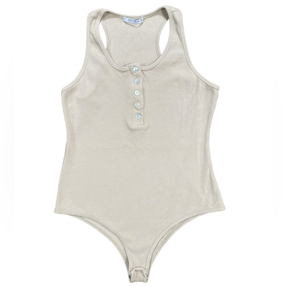 Reoria Tan Racerback Ribbed Henley Bodysuit Size XL